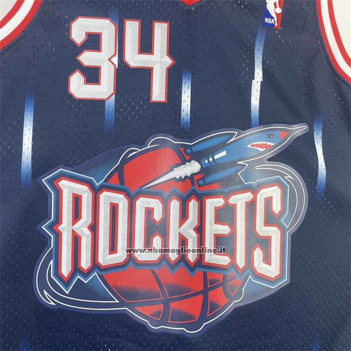 Maglia Houston Rockets Hakeem Olajuwon No 34 Mitchell & Ness 1996-97 Blu